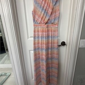 Sleeveless Multicolor Chevron Maxi Dress - Spring colors
